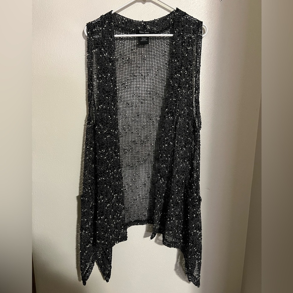 KATIE TODD Classic Open Weave‎ Sleeveless Cardigan Black White Women's Size S/M